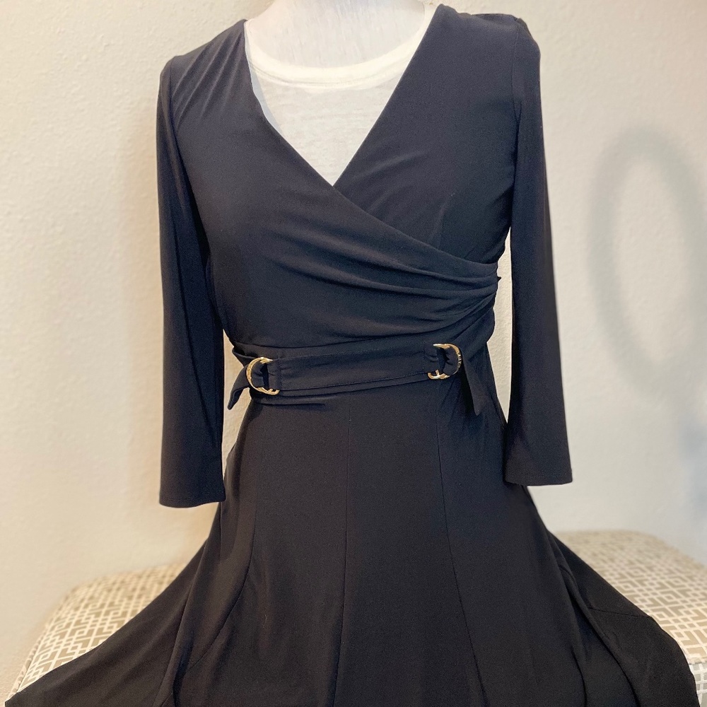 Lauren Ralph Lauren Jesey Knit Gold Detail Dress Sz 4- Preowned